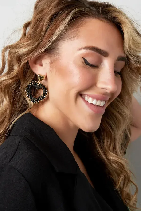 Hart Oorbellen Kristal Zwart