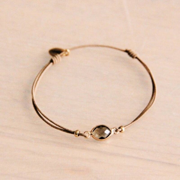 Elastische armband met kristalsteen Taupe/Goud
