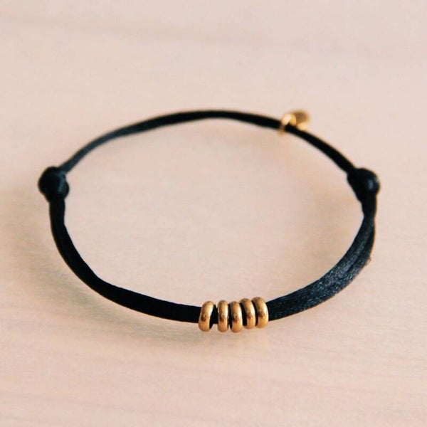 Armband Satijn Ringen Zwart/Goud