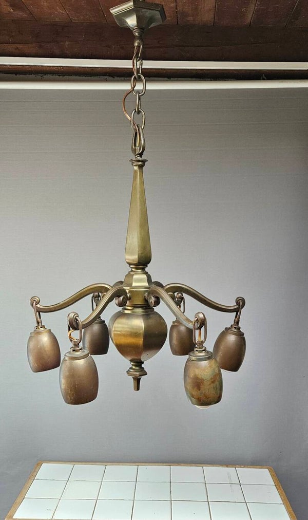 Imposante Art Deco / Arts & Crafts Kroonluchter – Massief Messing – Jaren '20/'30