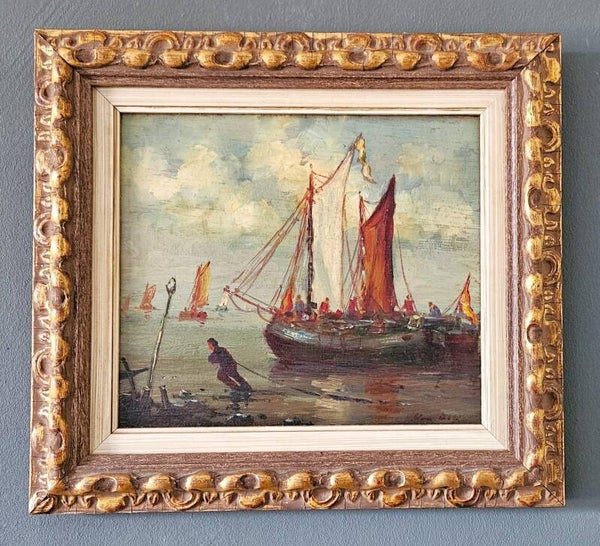 Wim Bos (1906-1974)	 "Afgemeerde zeilschepen"