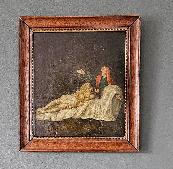 Oud schilderij onbekend kunstenaar "De bewening van Christus"