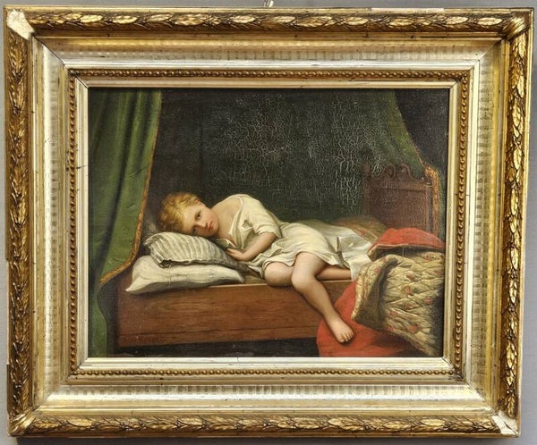 Leendert de Koningh de Oudere (Nederland, 1777–1849)	 Slapend Kind in Interieur