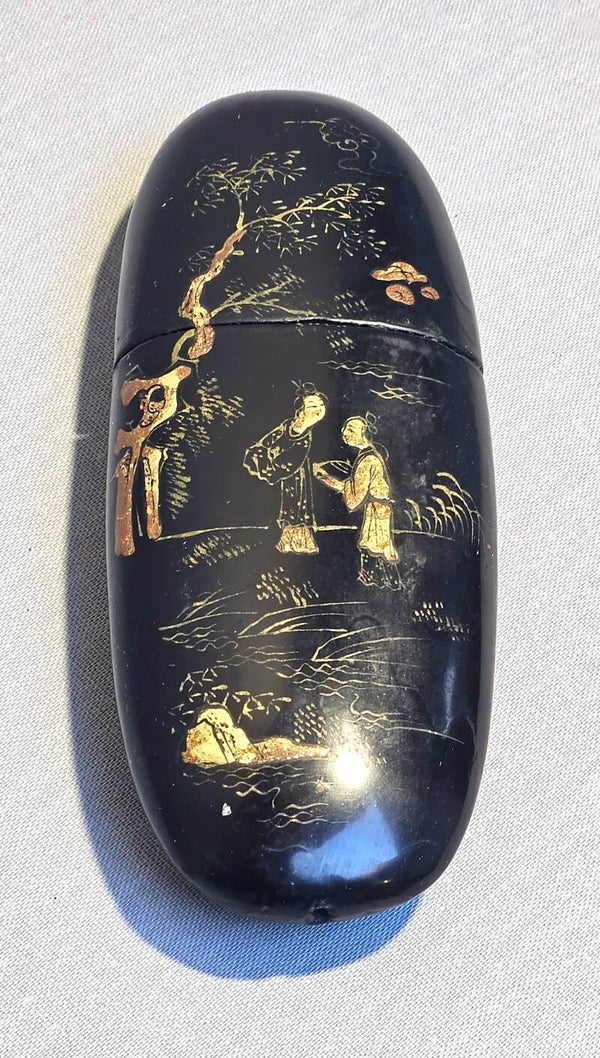 Zeldzame Antieke Japanse Lakwerk Brillenkoker - Meiji Periode - Handgeschilderd Goud