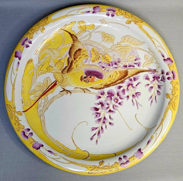 Grote Jugendstil sierschotel met papegaai – Naar Rozenburg Den Haag (44 cm)