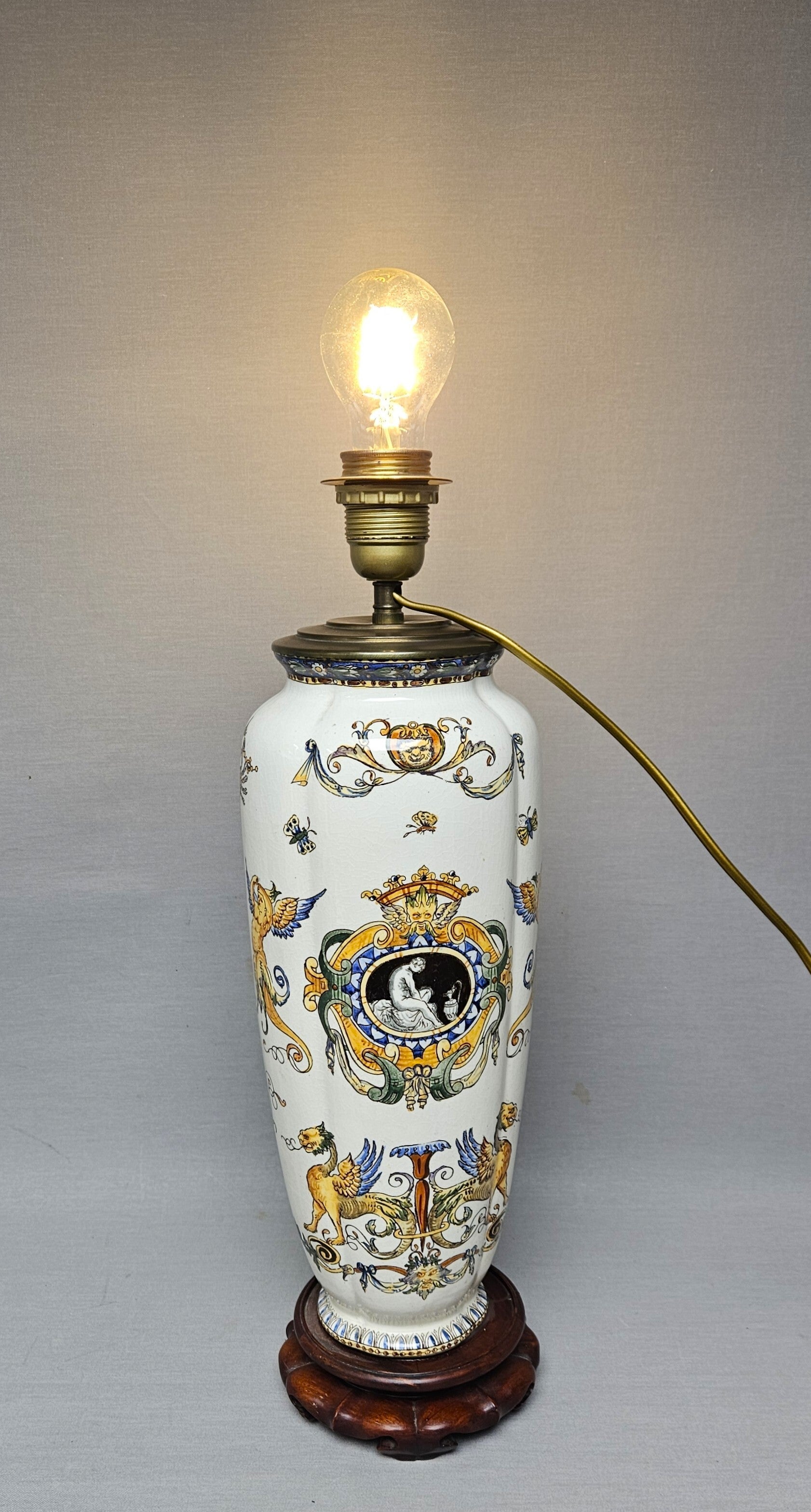 Prachtige Vintage Gien France Renaissance Tafellamp – Handgeschilderd – 50 cm