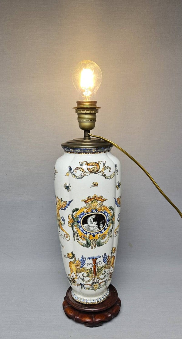 Prachtige Vintage Gien France Renaissance Tafellamp – Handgeschilderd – 50 cm