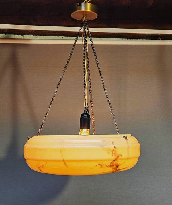 Prachtige Art Deco Schaallamp – Gemarmerd Glas (jaren '30) – Ø 40 cm