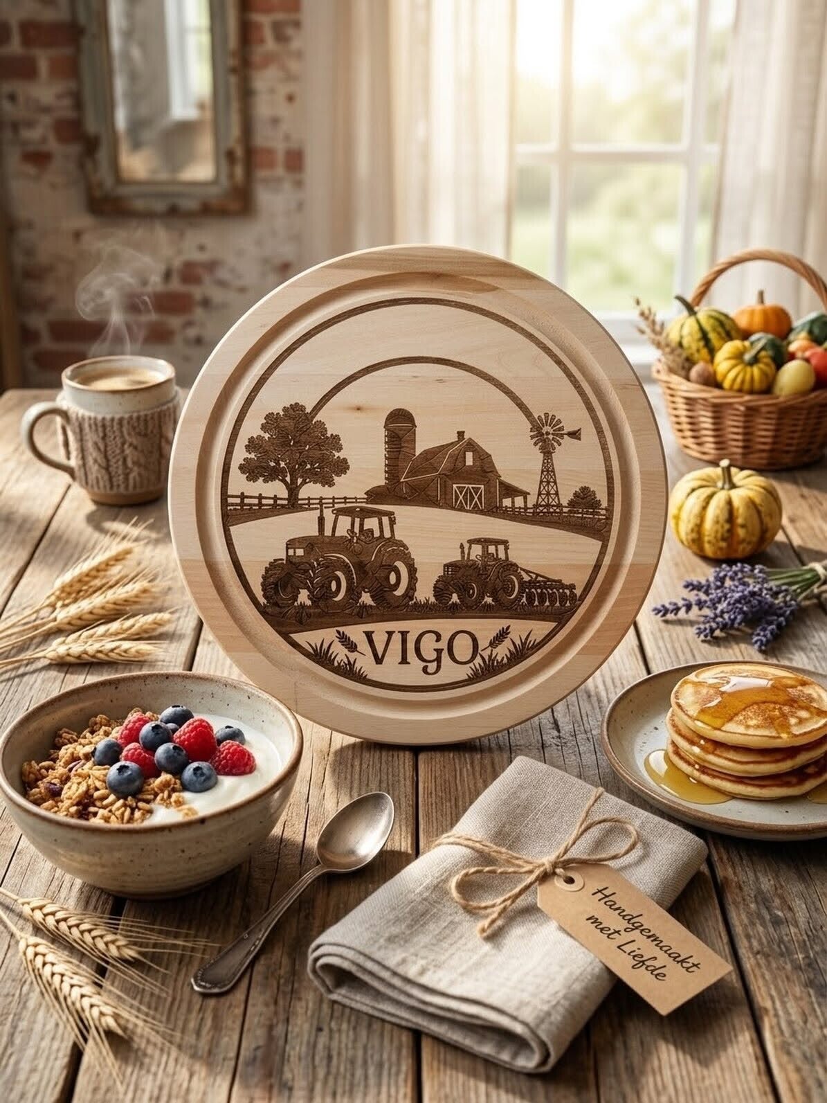 Gepersonaliseerd Houten Broodbord met Boerderij Gravure