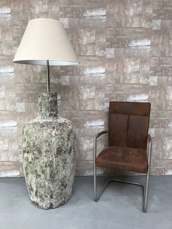 V037126 Vloerlamp aardewerk atlantic met Creme linnen kap.