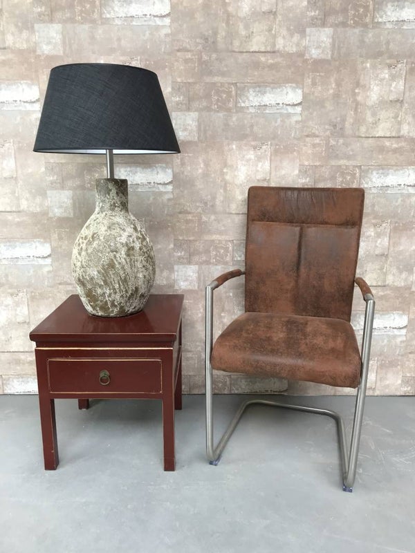 T017109  Tafellamp aardewerk atlantic met antraciet linnen kap.