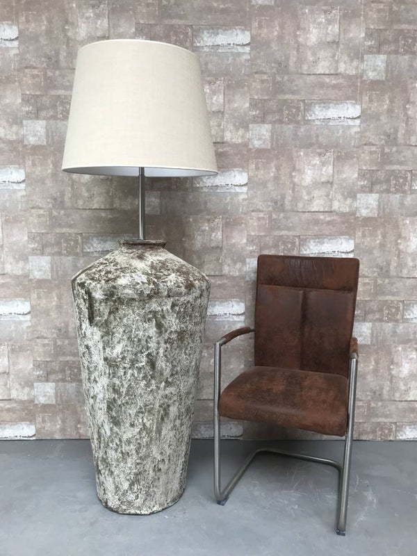 V057933 Vloerlamp aardewerk osian oxide met creme linnen kap.
