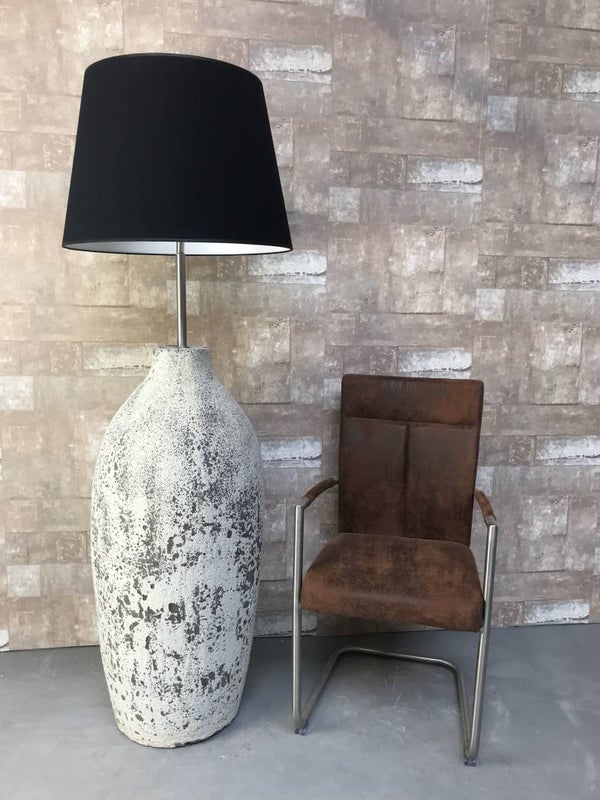 V027932 Vloerlamp aardewerk ocean oxide met zwarte linnen kap.