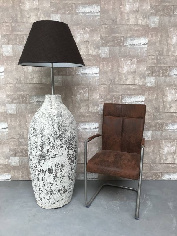 V027922 Vloerlamp aardewerk ocean oxide met donker bruine linnen kap.