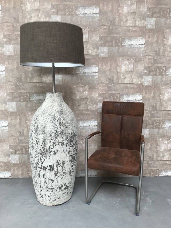 V027942 Vloerlamp aardewerk ocean oxide met bruine linnen kap.