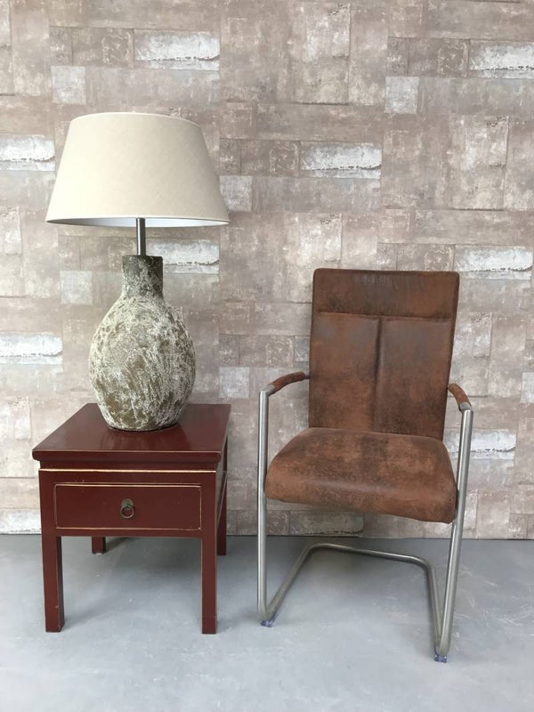 T017113 Tafellamp aardewerk atlantic met creme linnen kap.