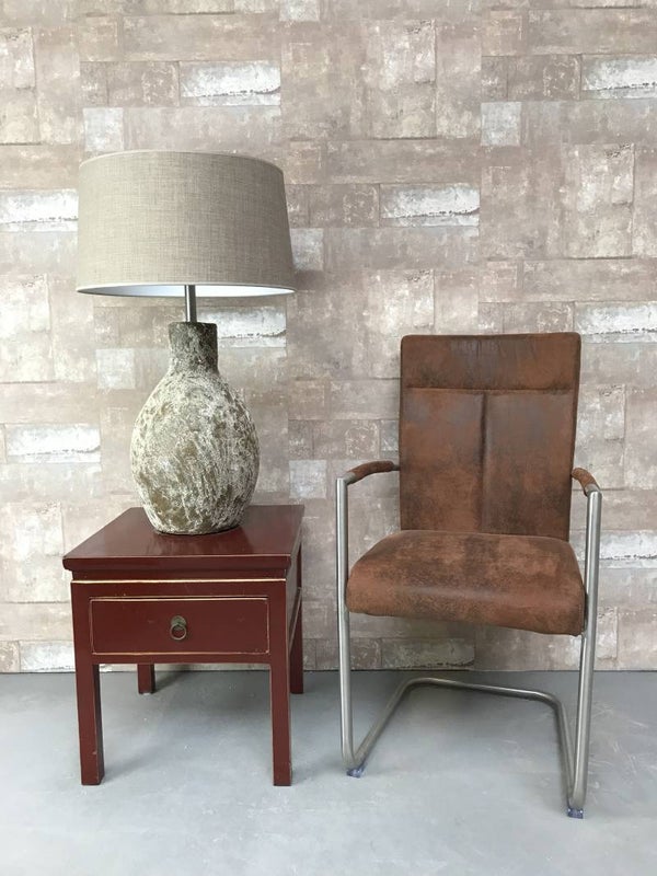 T017115 Tafellamp aardewerk atlantic met licht bruine linnen kap.