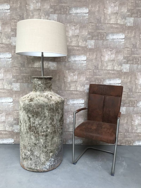 V017140 Vloerlamp aardewerk atlantic met creme linnen kap.