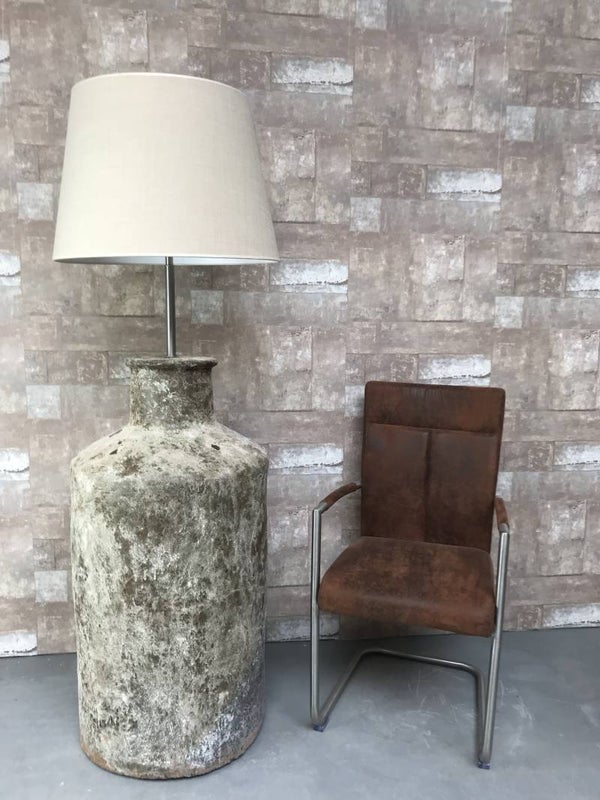 V017133 Vloerlamp aardewerk atlantic met creme linnen kap.