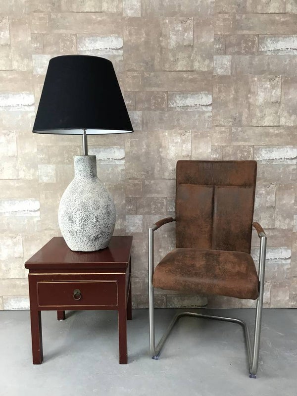 T017903 Tafellamp aardewerk ocean oxide met zwarte linnen kap.