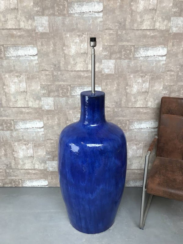 V0312 Vloerlamp aardewerk blauw glazuur.