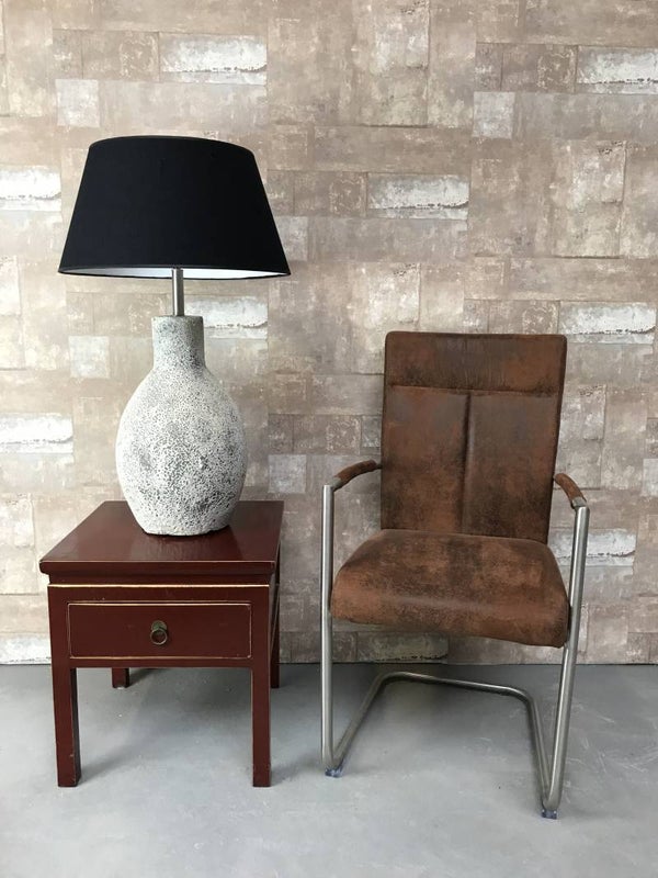 T017911 Tafellamp aardewerk ocean oxide met zwarte linnen kap.