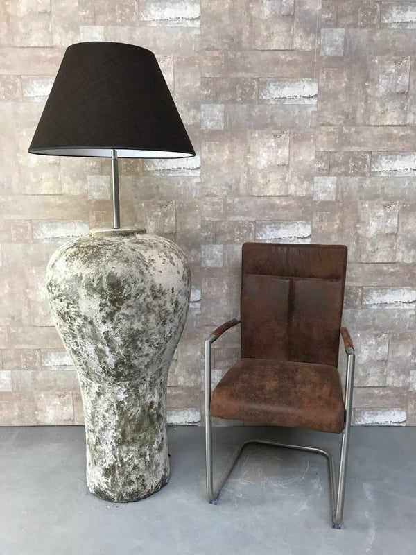 V047129 Vloerlamp aardewerk atlantic met donker bruine linnen kap.