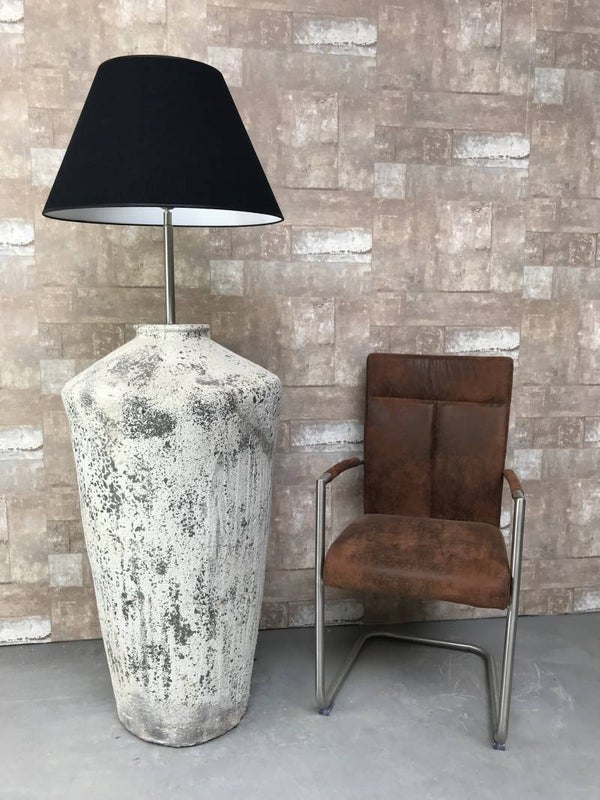 V057925 Vloerlamp aardewerk ocean oxide met zwarte linnen kap.