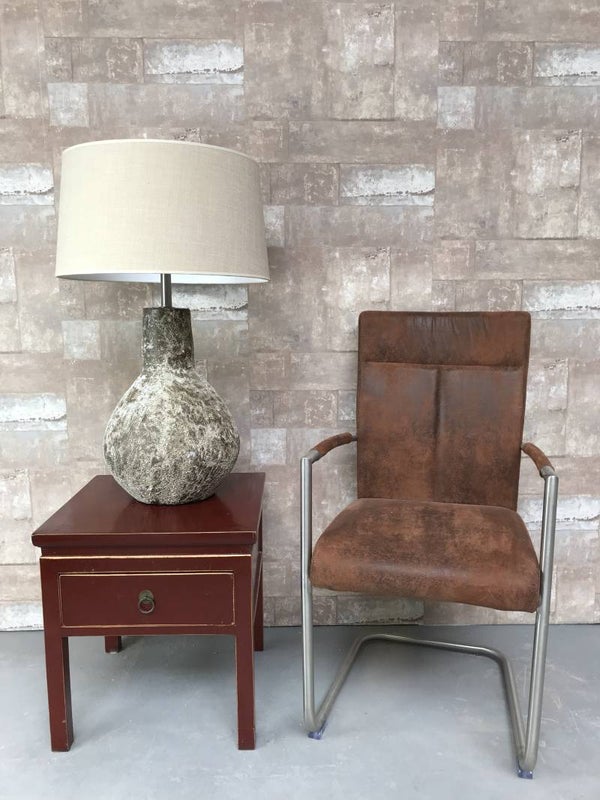 T027116 Tafellamp aardewerk atlantic met creme linnen kap.