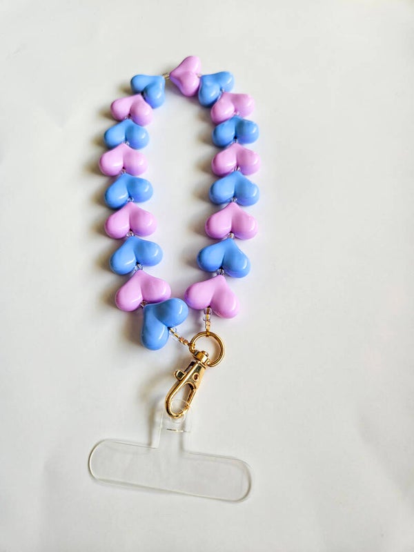 Telefoonkoord hartjes lila/blauw