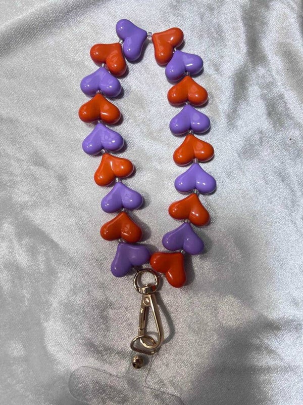 Telefoonkoord hartjes lila/oranje