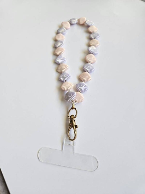 Telefoonkoord schelpjes roze/lila