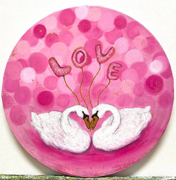 Schwäne in  love Acryl auf Leinwand rund