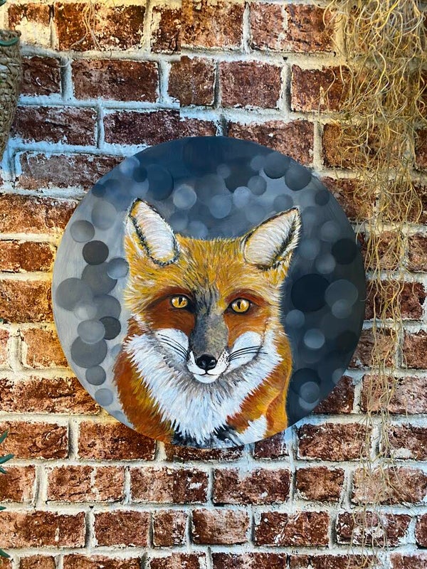 Schlauer Fuchs Acryl auf Leinwand rund Krafttier