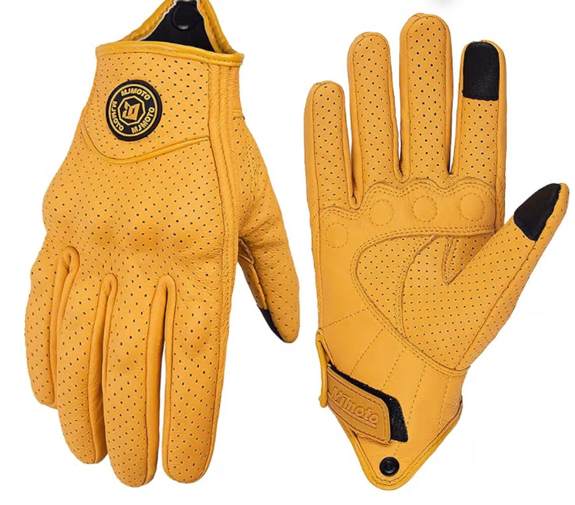 Klassische Motorradhandschuhe aus Leder, Perforiert