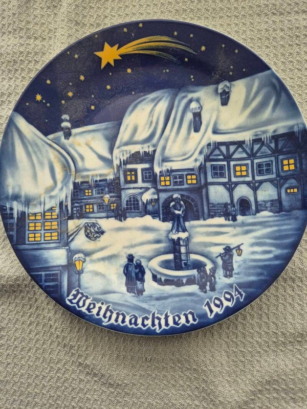 Kerstmis blauw bord doorsnee 19 cm
