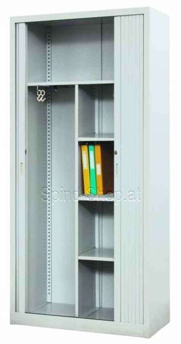 Aktenschrank, Rolladenschrank mit Garderobenabteil und 4 Fachböden, 1.200 mm Breite