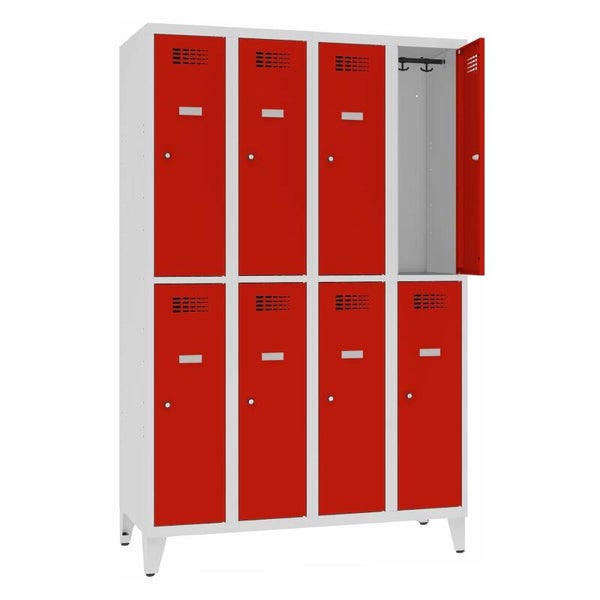 Fächerschrank, Doppelstock Spind mit 8 Fächern, 8 Abteilen, Füßen, B1.200 Eco
