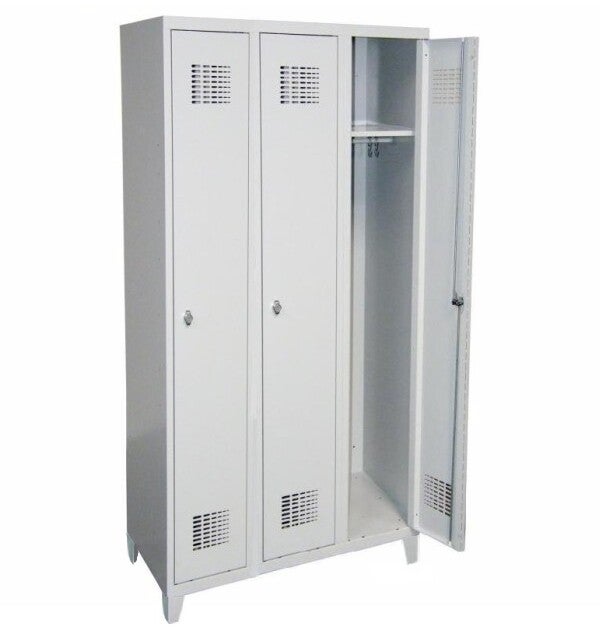 Stahlspind, Umkleideschrank, 3 Fächer, mit Füßen 900 mm breit, ECO