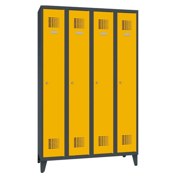 Stahlspind, Umkleideschrank, 4 Abteile mit Füssen, 1.200 mm breit, ECO