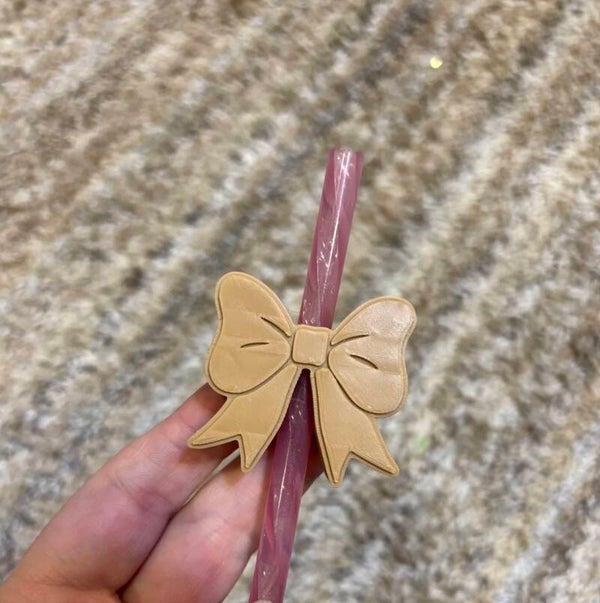 Tan Bow Straw Topper