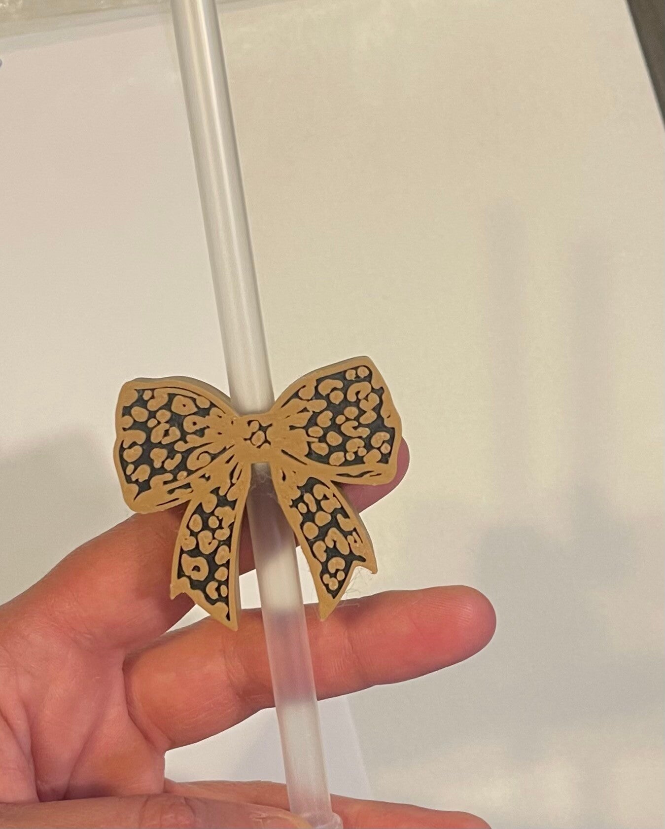 Leopard Bow Straw Topper