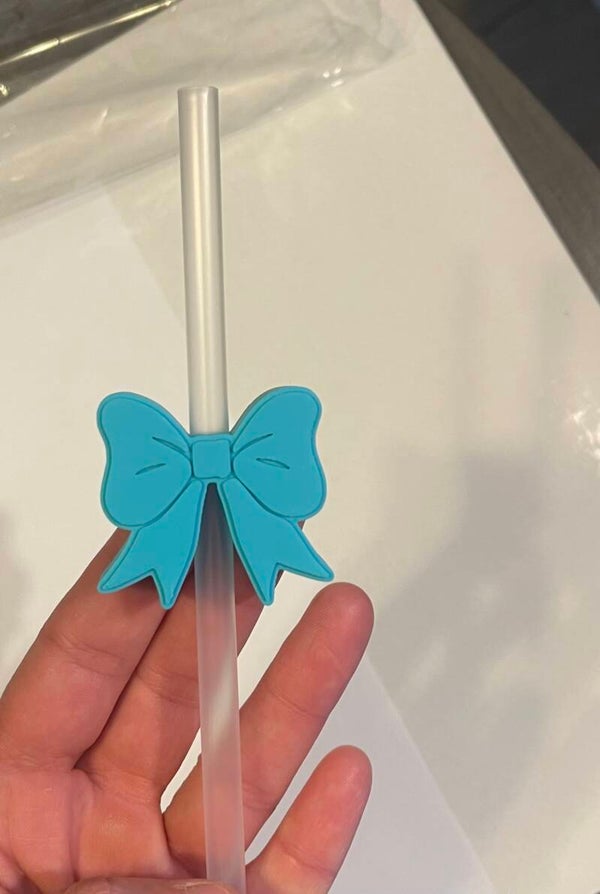 Teal Bow Straw Topper