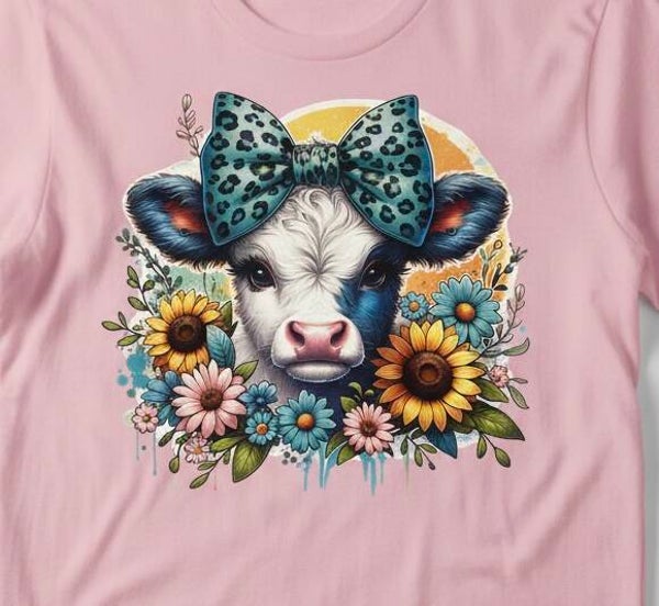 Flower Teal’d Bow Cow