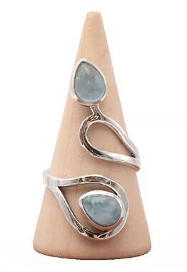 Bague en argent 925 réglable Pierres Aigue marine AA