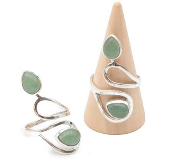 Bague en argent 925 réglable Pierres Aventurine verte A