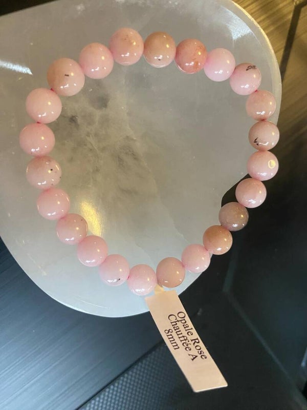 Bracelet opale rose chauffée 8mm A Apaise les conflits intérieurs