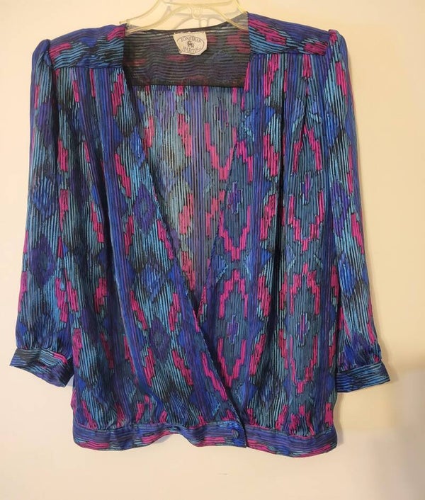 Vintage Jonath Martin Sz. 13/14 U.S.A. 80's Padded Shoulders 2 Button Blouse