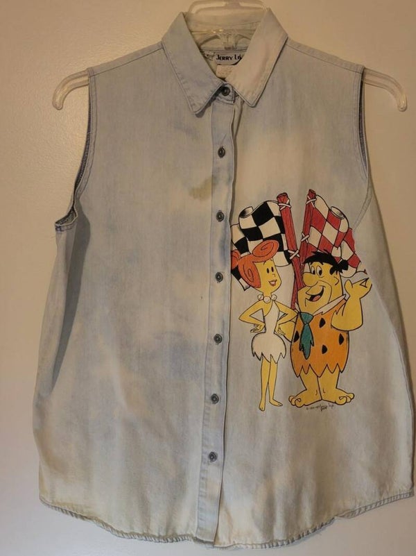 U.S.A. Vtg. LARGE 1994 Fred & Willma Flintstone Denim Button Shirt