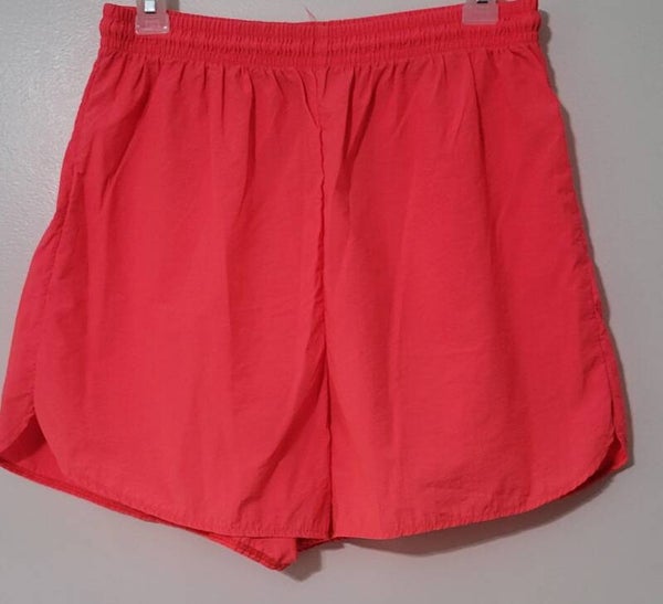 Vtg. 80's 90's Neon Shorts Nylon Unisex Thin High Waisted Unlined Elastic Tie waist